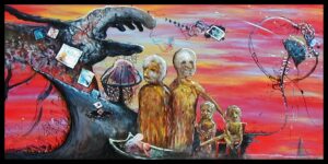 "Family" - Oil & mixed media on canvas 24" x 48"