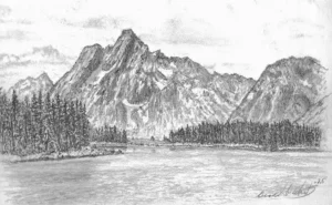 "Sawtooth Mountain, Grand Tetons, WY" - Pencil on Paper